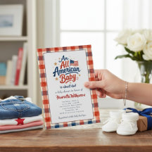 USA-tema för baby shower-inbjudan Gingham