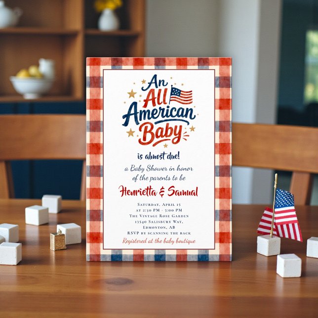 USA-tema par Babyshower-inbjudan Gingham Inbjudningar (Skapare uppladdad)
