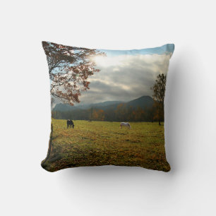 USA, Tennessee. Hästar i Cades Cove Valley Kudde