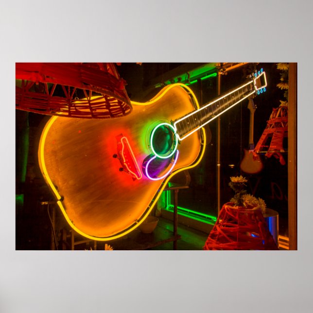 USA, Texas, Austin. Neon Guitar vid utpressning Poster (Framsidan)