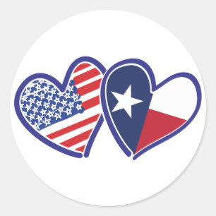 USA-Texas-Flagga-Heart Runt Klistermärke