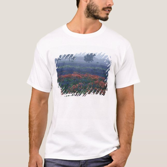 USA, Texas, nära Lytle Dimma, ekar, blå kappor T Shirt (Framsida)