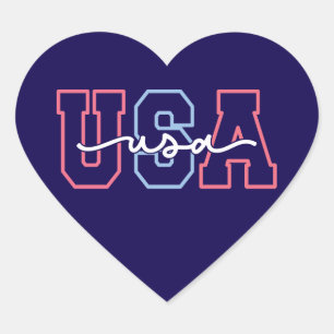 USA Text 4:e Juli Design-62118 Hjärtformat Klistermärke