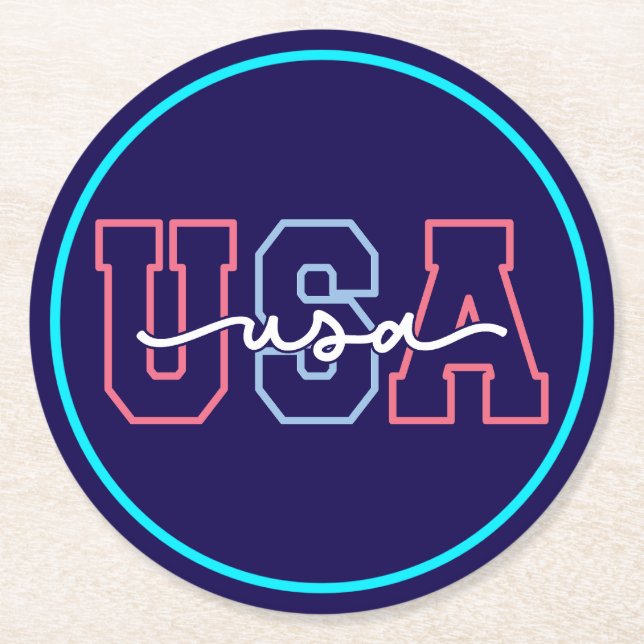 USA Text 4:e Juli Design-62118 Underlägg Papper Rund (Framsidan)