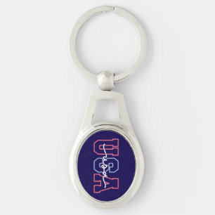 USA Text 4 juli-design-62118 Ovalt Silverfärgad Nyckelring