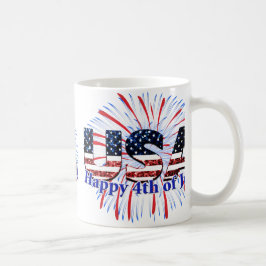 USA text glitter fyrverkerier Lycklig 4 juli Kaffemugg