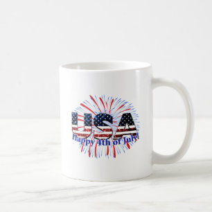 USA text glitter fyrverkerier Lycklig 4 juli Kaffemugg