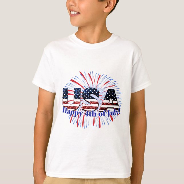 USA text glitter fyrverkerier Lycklig 4 juli Tröja (Framsida)
