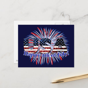 USA text glitter fyrverkerier Lycklig 4 juli Vykort
