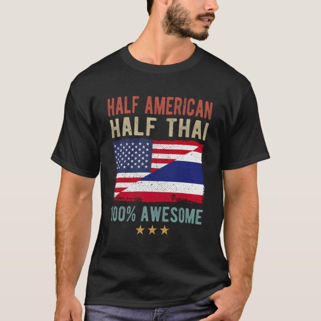 USA Thailand Flagga Halvamerikanska halvthailändsk T Shirt (Framsida)