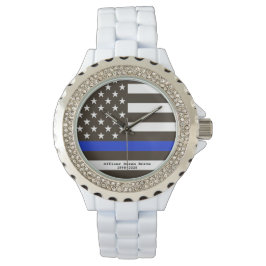 *~* USA Thin Blue Line Flagga Police Officer Woman Armbandsur