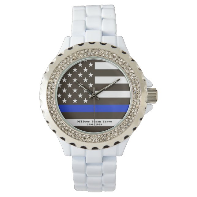 *~* USA Thin Blue Line Flagga Police Officer Woman Armbandsur (Framsida)
