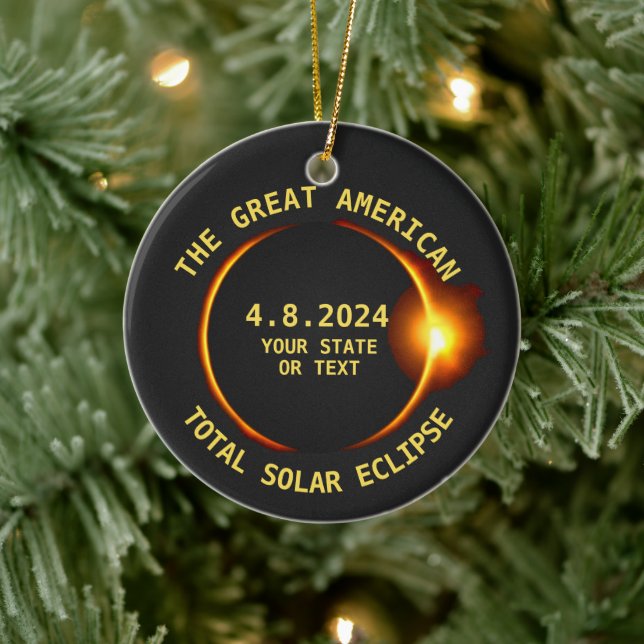 USA Total Solar Eclipse 4.8.24 Anpassningsbar Text Julgransprydnad Keramik (Träd)