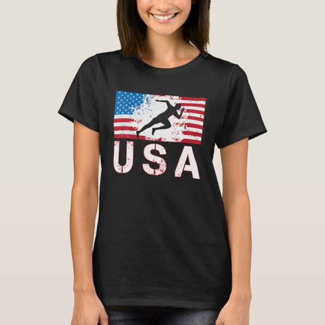 USA Track and fält team Amerikanska flagga US mana T Shirt (Framsida)