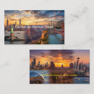 USA Travel & Emergency Info Business Card - Person Visitkort