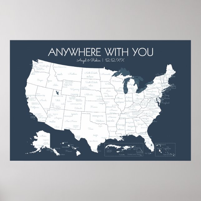 USA Travel Karta för Par till Pin Ställe besökt Poster (Framsidan)