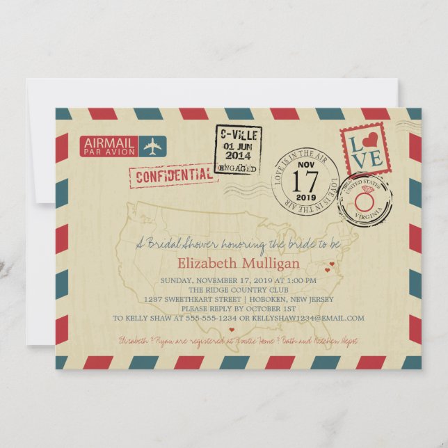 USA Traveler Airmail | Möhippa Inbjudningar (Framsida)