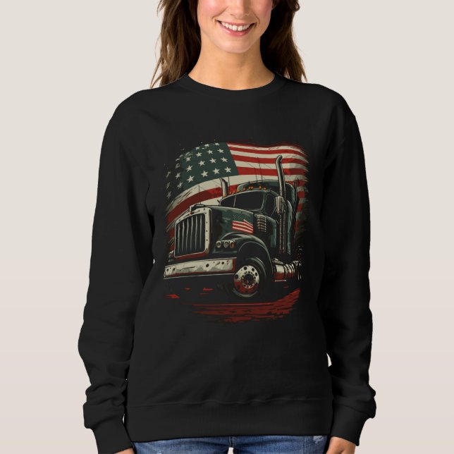 USA Truck Driver American Flag Trucker T Shirt (Framsida)