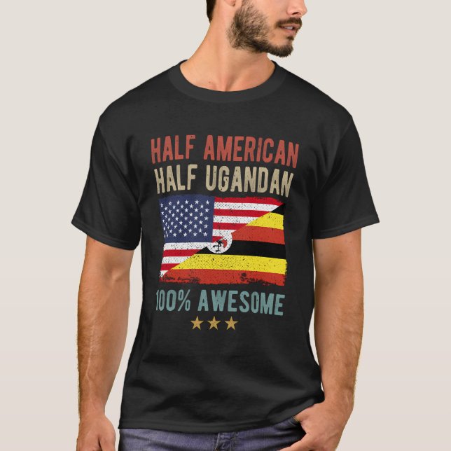 Usa Uganda Flagga Halamerikanska halva Ugandiska T Shirt (Framsida)