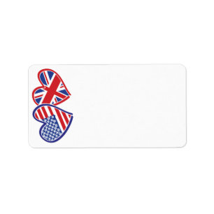 USA UK flaggahjärta Adressetikett