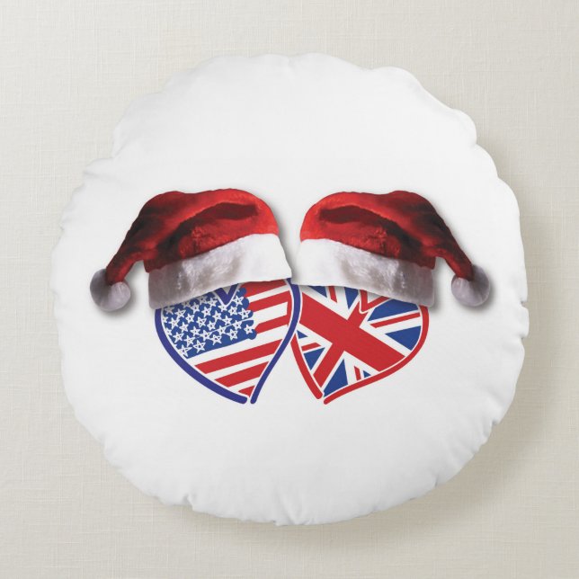 USA-UK-Santa-Hats Rund Kudde (Framsidan)