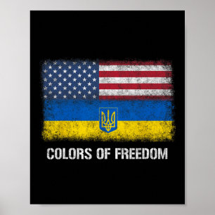 Usa Ukraina Ukrainska Amerikanska Flaggans Färger Poster