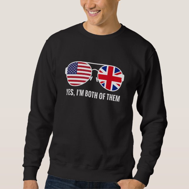 Usa United Kingdom Flagga Sunglasses British Ameri Lång Ärmad Tröja (Framsida)