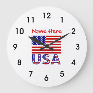 USA United Stater America Flagga Red Personlig Stor Klocka