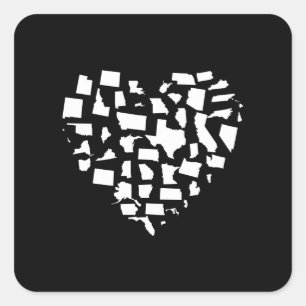 USA United Stater Heart Karta Fyrkantigt Klistermärke