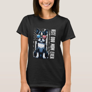 USA US Flagga Best Hund AldriMamma Boston Terrier T Shirt