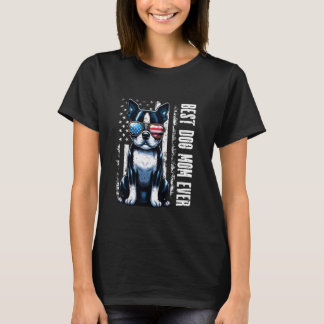 USA US Flagga Best Hund AldriMamma Boston Terrier T Shirt