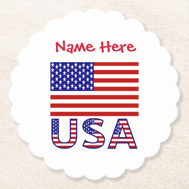 USA USA Amerika Flagga Röd Personalisering Underlägg Papper (Framsida)