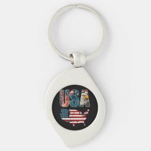 USA USA USA Patriotic 4:e juli Amerika Flagga Free Swirl Silverfärgad Nyckelring