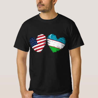 USA Uzbekistan Flagga Heart Uzbekistans amerikan T Shirt