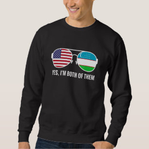 Usa Uzbekistan Flagga Sunglass Uzbekistani Amerika Lång Ärmad Tröja