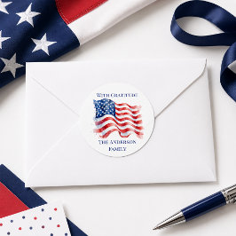 USA Vågig Flagga Tack Sticker Runt Klistermärke