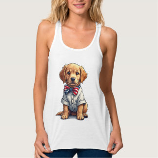 USA Valp Patriotisk Golden Retriever Vintage T-shi Linne Med Racerback