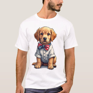 USA Valp Patriotisk Golden Retriever Vintage T-shi T Shirt