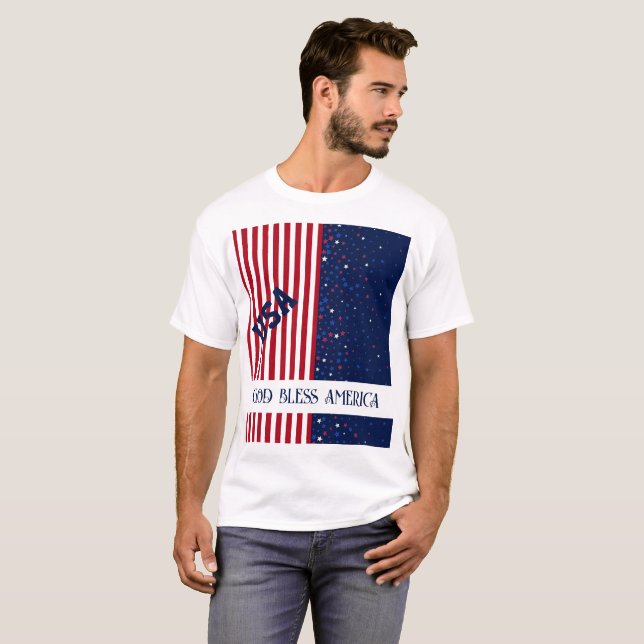 USA Välsigna dig Amerika Patriotic 4:e juli Manar T Shirt (Hel framsida)