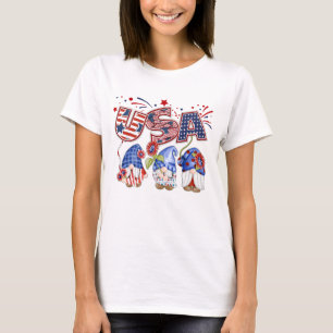 USA Vattenfärg Tomtar 4 Juli Patriotisk T-Shirt