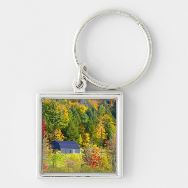 USA, Vermont. Höstfärger längs Highway 100. Fyrkantig Silverfärgad Nyckelring (Framsidan)