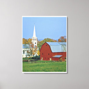 USA, Vermont, Peacham. En röd lada och vit Canvastryck