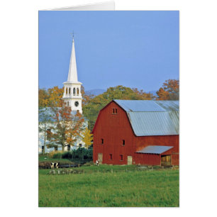 USA, Vermont, Peacham. En röd lada och vit Hälsningskort