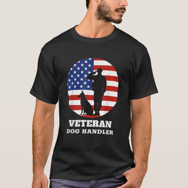 USA Veteran Hund Handler K9 T Shirt (Framsida)