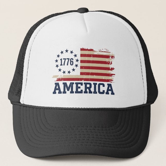 USA Vintage 1776 amerikansk slitna flagga Keps (Framsida)