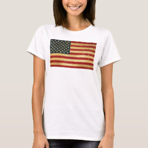 USA Vintage Grunge Flag Dam Vit T Shirt