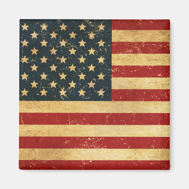 USA Vintage Grunge Flagga Magnet (Framsidan)
