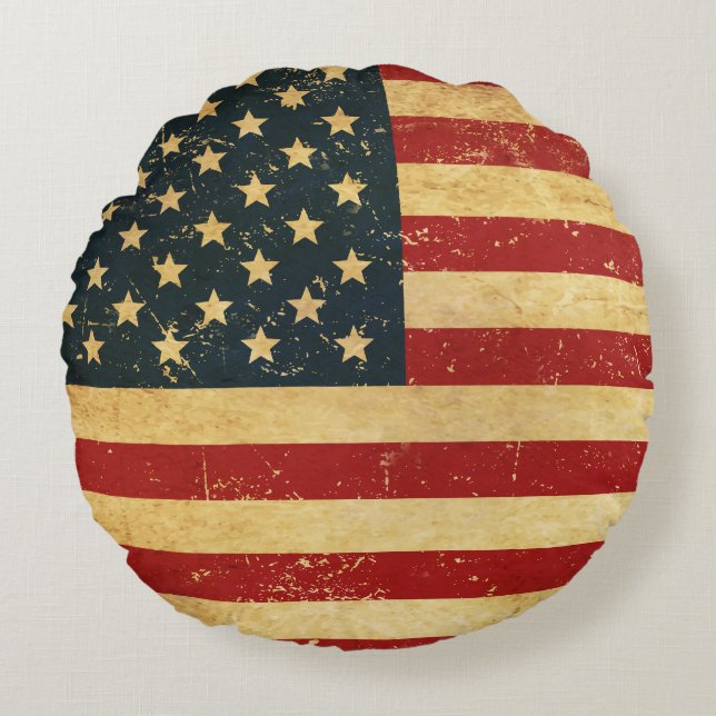 USA Vintage Grunge Flagga Rund Kudde (Framsidan)