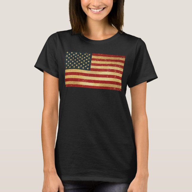 USA Vintage Grunge Flagga Women's Black T Shirt (Framsida)