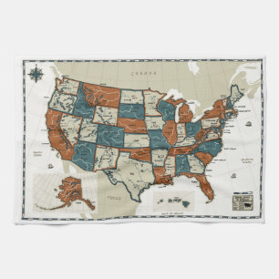 USA - vintagekarta Kökshandduk